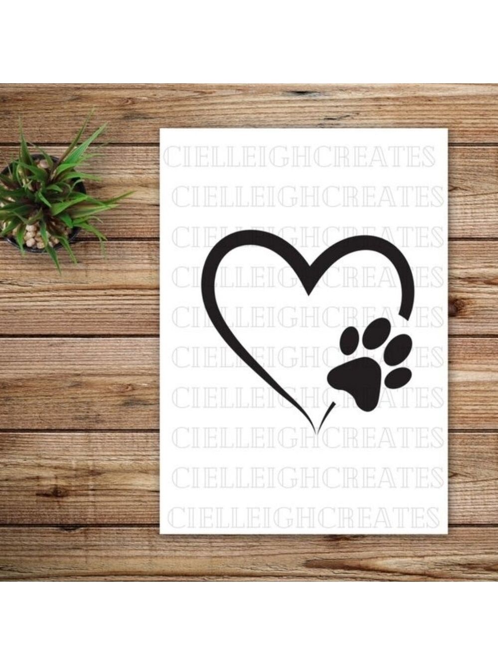 *2 for $20* Dog paw in heart vinyl decal Sticker Handcrafted